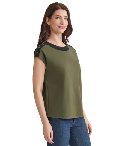 Jones New York Contrast Trim Drop Shoulder Top In Green