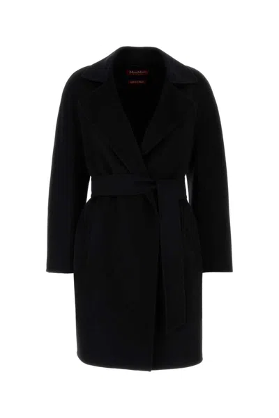 Max Mara Black Wool Blend Ajaccio Coat In Black