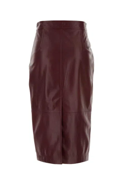 Max Mara Burgundy Leather Taiga Skirt In Red