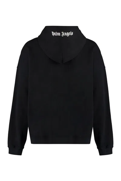 Palm Angels Brand-embroidery Kangaroo-pocket Relaxed-fit Cotton-jersey Hoody In Black