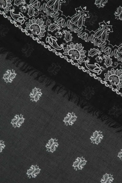 Saint Laurent Exquisite Scarf With Intricate Embroidery And Fringed Trim In Black