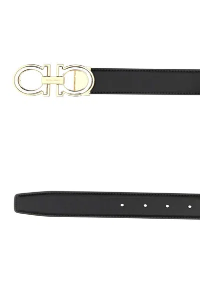 Ferragamo Black Leather Reversible Gancini Belt In Black