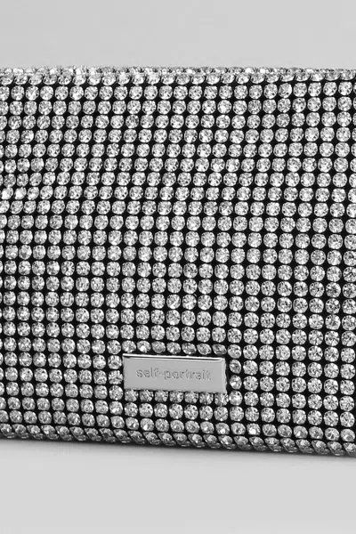 Self-portrait Diamante Small Hand Bag In Silver Glass