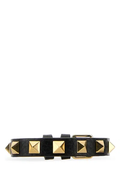 Valentino Black Leather Rockstud Bracelet In Black