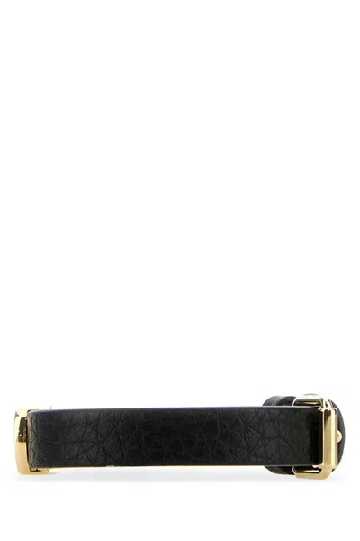Valentino Black Leather Vlogo Bracelet In Black