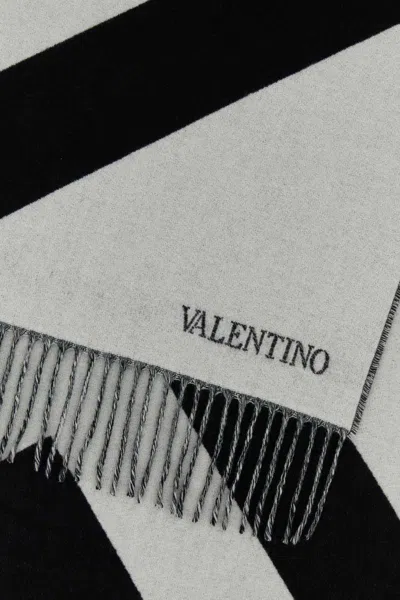 Valentino Patterned Scarf With Fringed Detail In Gray