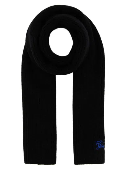 Burberry Black Logo Ribbed Scarf In Black