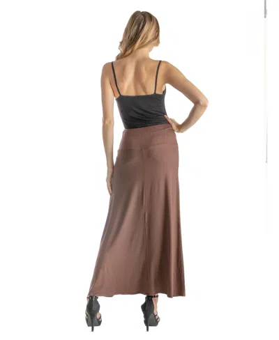 24seven Comfort Apparel Petite Elastic Waist Solid Color Maxi Skirt In Brown
