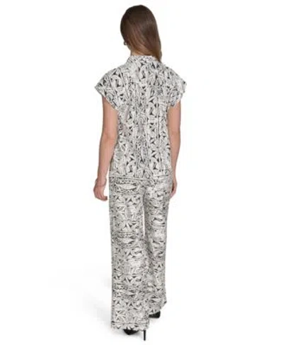 Halston Womens Printed V Neck Cap Sleeve Top Printed High Rise Wide Leg Pants