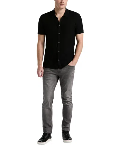 Perry Ellis Men's Mesh Button Front Polo Sweater In Black