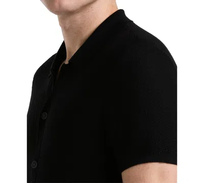Perry Ellis Men's Mesh Button Front Polo Sweater In Black