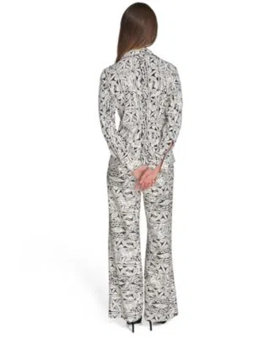 Halston Womens Printed Button Front Shirt Printed High Rise Wide Leg Pants
