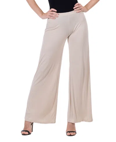 24seven Comfort Apparel Petite Comfortable Solid Color Palazzo Wide Leg Pants In Neutral