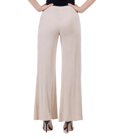 24seven Comfort Apparel Petite Comfortable Solid Color Palazzo Wide Leg Pants In Neutral