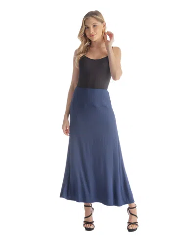 24seven Comfort Apparel Petite Elastic Waist Solid Color Maxi Skirt In Blue
