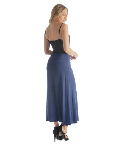 24seven Comfort Apparel Petite Elastic Waist Solid Color Maxi Skirt In Blue