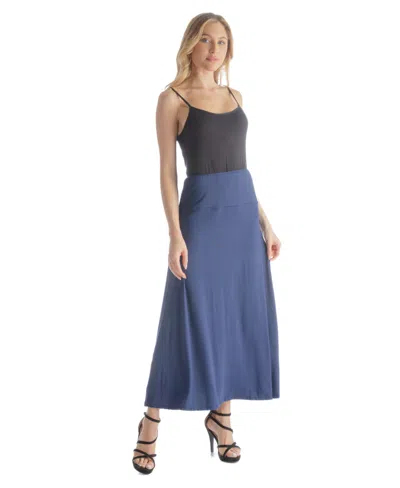 24seven Comfort Apparel Petite Elastic Waist Solid Color Maxi Skirt In Blue