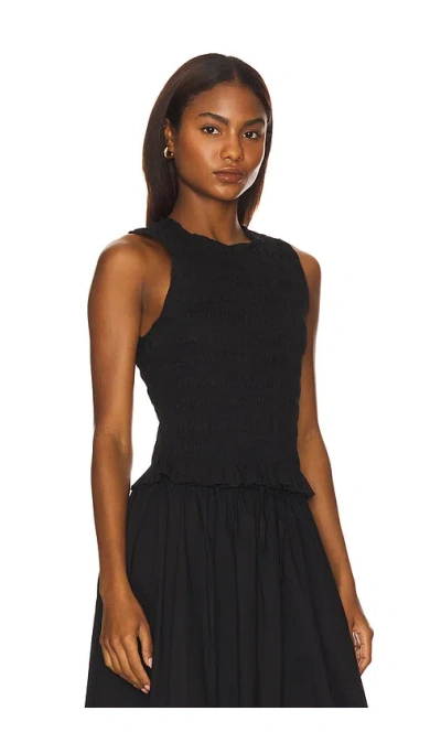 Pistola Phoebe Sleeveless Smocked Stretch Cotton Tank In Black