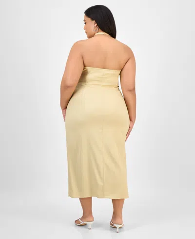 Bar Iii Trendy Plus Size Halter-neck Linen-blend Midi Dress, Exclusively At Macy's