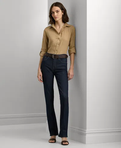 Ralph Lauren Petite 100% Linen Relaxed-fit Shirt In Brown
