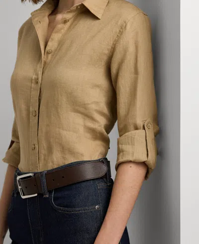 Ralph Lauren Petite 100% Linen Relaxed-fit Shirt In Brown