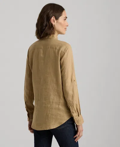 Ralph Lauren Petite 100% Linen Relaxed-fit Shirt In Brown