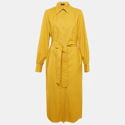 Pre-owned Joseph Yellow Cotton Belted Long Shirt Dress L