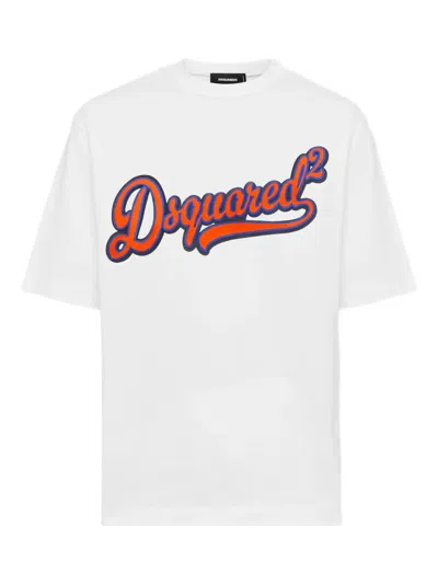 Dsquared2 Mens White Embossed Text-print Loose-fit Cotton T-shirt Xl In White