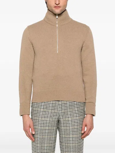 Thom Browne Intarsia Half-zip Sweater In Blue