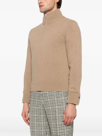 Thom Browne Intarsia Half-zip Sweater In Blue