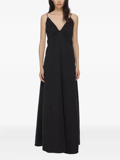 Rohe Gathered Open-back Silk-blend Crepe Maxi Dress In Black