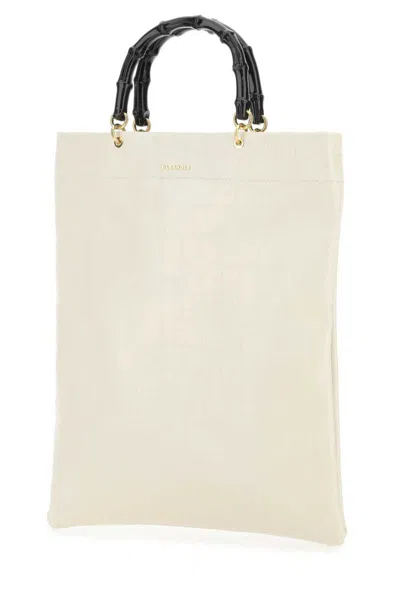 Jil Sander Ivory Leather Medium Shopping Bag In White