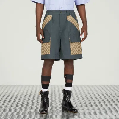Gucci Cotton Canvas Bermuda Short With Gg Inserts In Gray