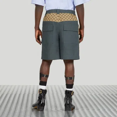 Gucci Cotton Canvas Bermuda Short With Gg Inserts In Gray