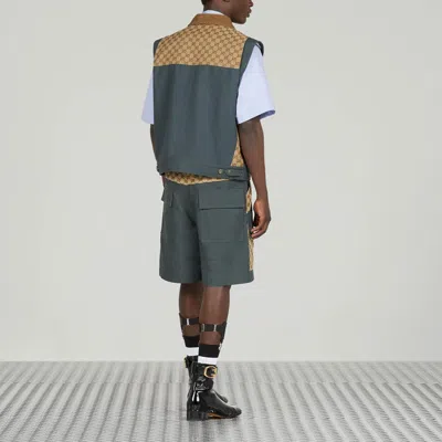 Gucci Cotton Canvas Bermuda Short With Gg Inserts In Gray