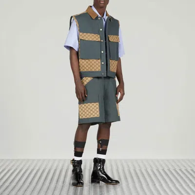 Gucci Cotton Canvas Bermuda Short With Gg Inserts In Gray