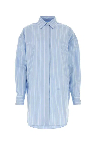 Off-white Embroidered Poplin Shirt Dress In Blue