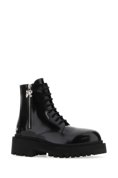 Palm Angels Black Leather Ankle Boots In Black
