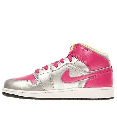 Air Jordan (gs)  1 Mid 'metallic Silver Fusion Pink' In Gray