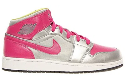 Air Jordan (gs)  1 Mid 'metallic Silver Fusion Pink' In Gray