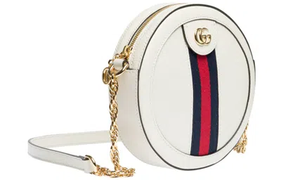 Gucci (wmns)  Ophidia Gold Logo Stripe Webbing Leather Chain Shoulder Messenger Bag Mini White In White