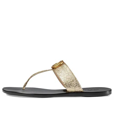 Gucci (wmns)  Double G Metallic Leather Gold Color Slippers