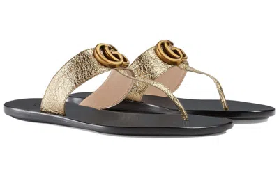 Gucci (wmns)  Double G Metallic Leather Gold Color Slippers