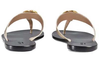 Gucci (wmns)  Double G Metallic Leather Gold Color Slippers