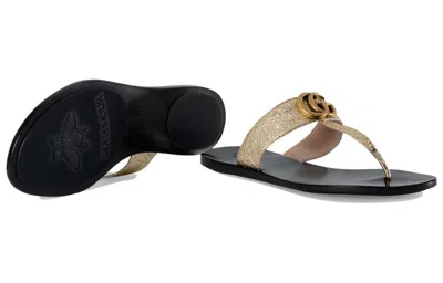 Gucci (wmns)  Double G Metallic Leather Gold Color Slippers