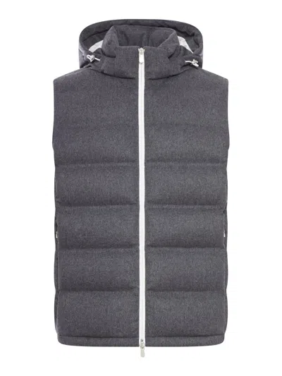 Brunello Cucinelli Hooded Cotton Vest In Gray