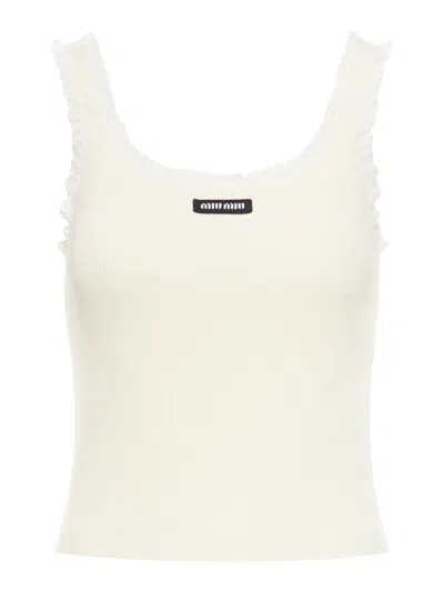 Miu Miu Ribbed Tank Top With Lace Details