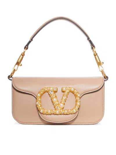 Valentino Vlogo Pearl-embellished Leather Shoulder Bag In Pink