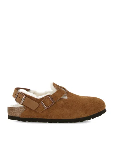Birkenstock Tokio Shearling Buckled Suede Clogs