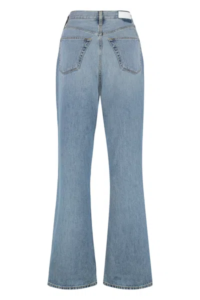 Re/done High Waist Flared Leg Denim Trousers In Blue